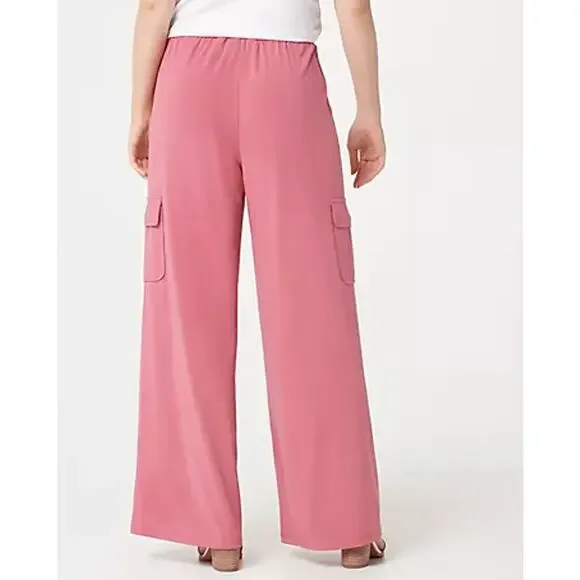 Lisa Rinna Pants Womens X-Large Wide Leg Maxi Cargo Pull-On Relaxed  Pink XL QVC - Picture 2 of 12